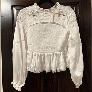 NEW Anthropologie White Embroidered Blouse